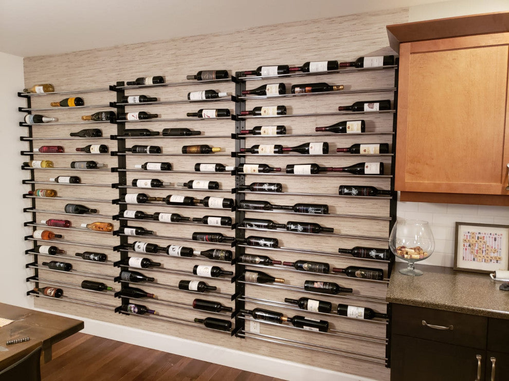 Evolution Wine Wall 5 Modern Wall Mounted Metal Wine Rack, Matte Black, 41" Wide, Single Bottle Depth