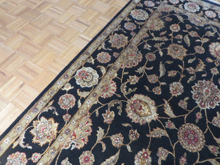 Hand-Knotted Black Tabrez With Silk Oriental Rug, 6x9