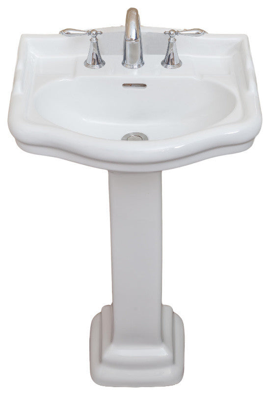 Roosevelt Pedestal Sink Only, White, 8" Faucet Spread, 22" Sink