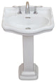 Roosevelt Pedestal Sink Only, White, 8" Faucet Spread, 22" Sink