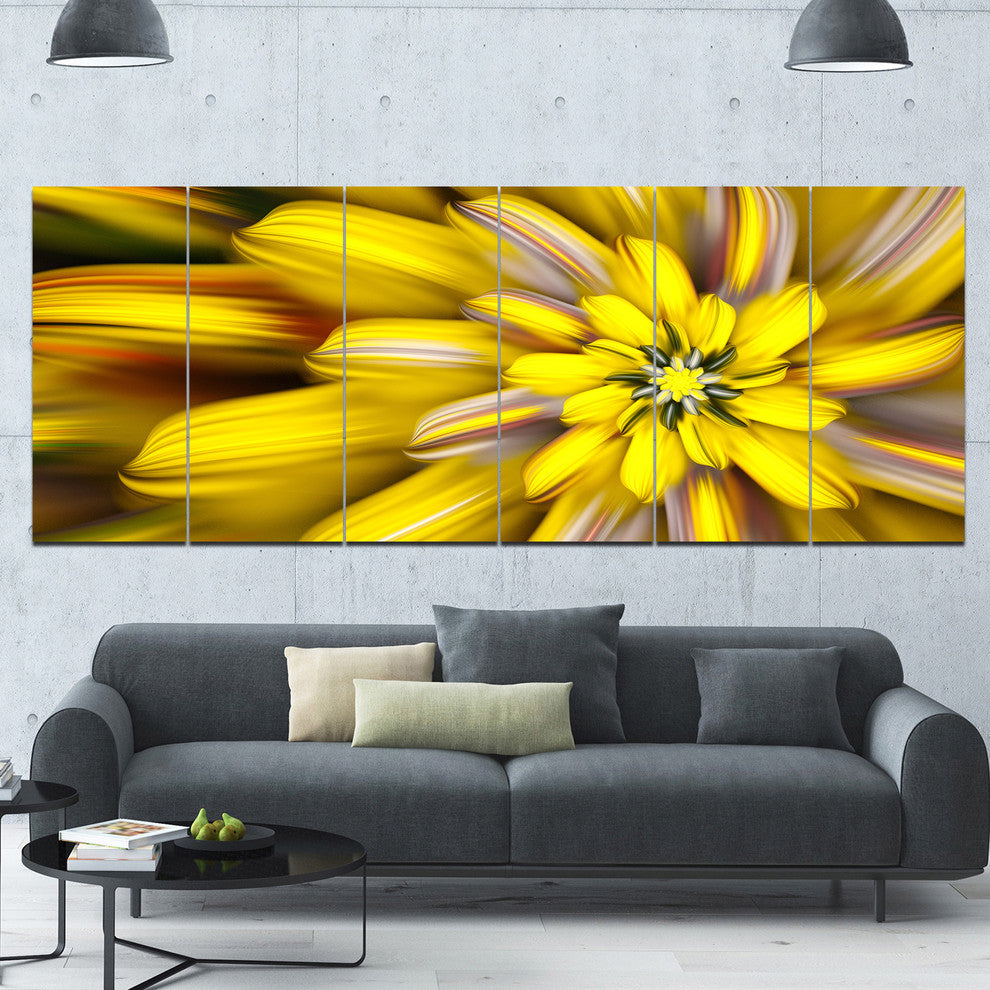 Massive Yellow Fractal Flower, Floral Canvas Art Print, 70"x28", 6 Panels