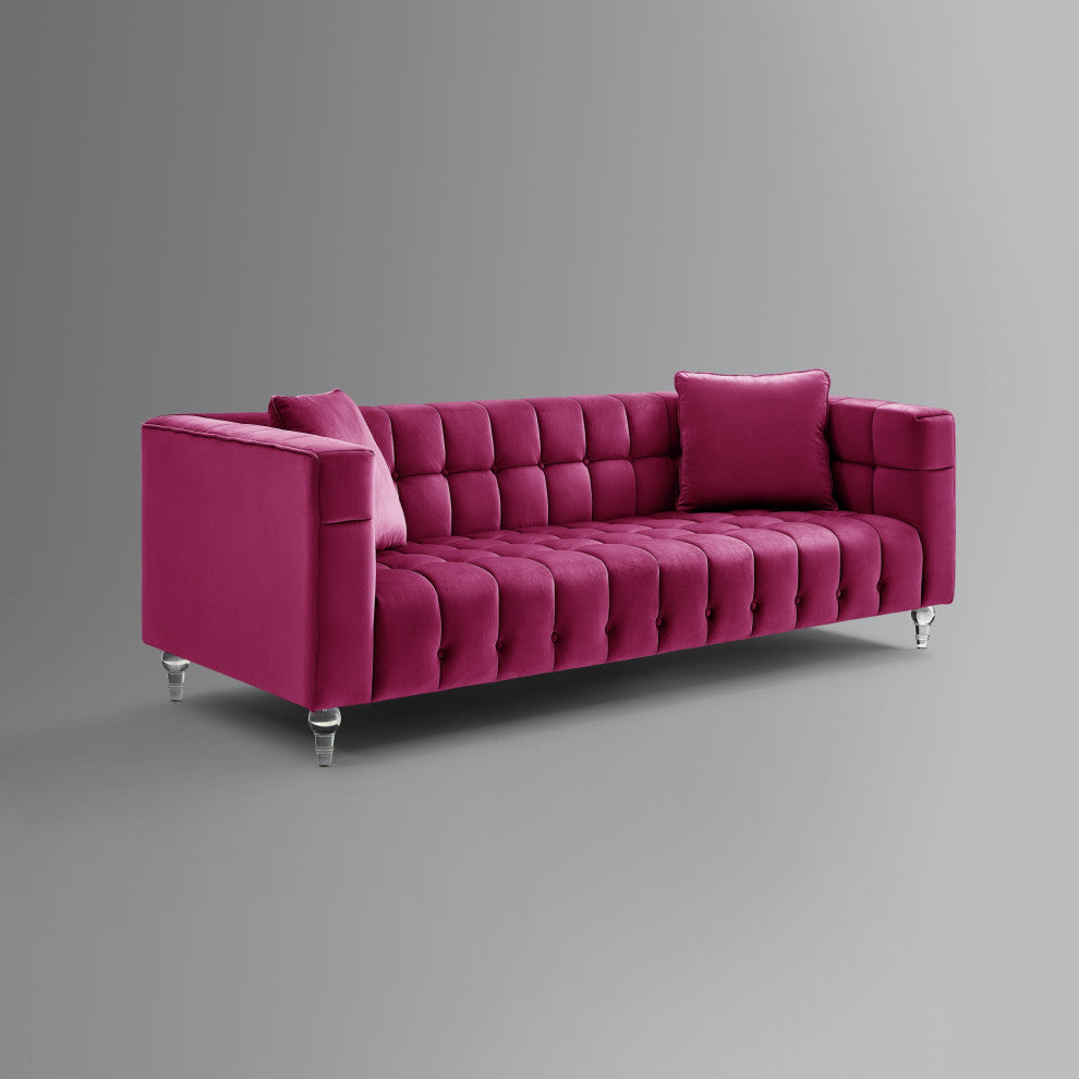 Inspired Home Iker Sofa Biscuit Tufted, Velvet, Fuchsia