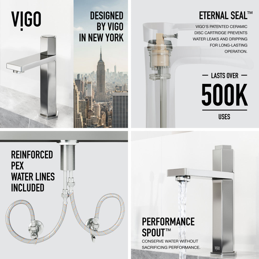 VIGO Nova 8" H Button Operated Single Hole Bathroom Faucet, Chrome, Without Extras