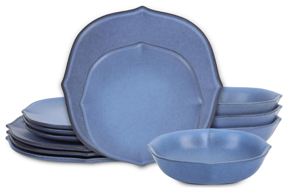 Stone Lain Baskerville Stoneware 12-Piece Dinnerware Set, Blue