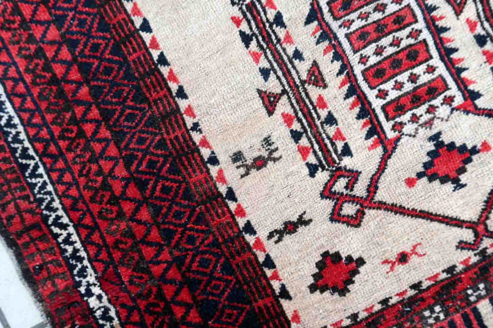 Handmade Antique Afghan Baluch Prayer Rug 2.8'x4.2', 86cmx129cm, 1910s