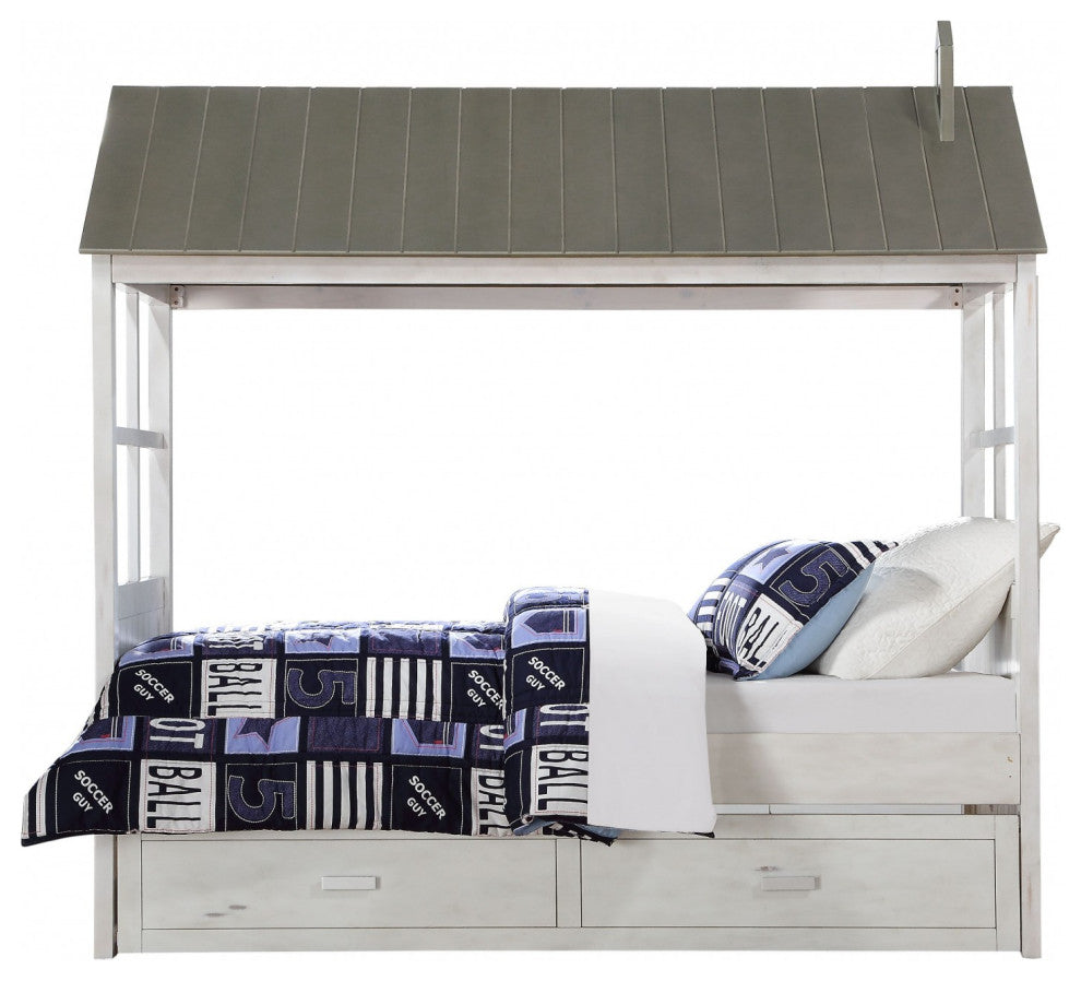 HomeRoots 44" X 80" X 80" Weathered White Washed Gray Wood Twin Bed