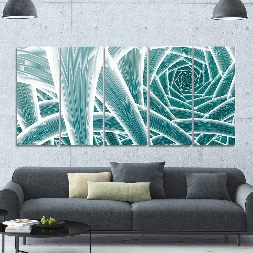 Blue Fractal Endless Tunnel, Abstract Canvas Art Print, 60"x28", 5 Panels