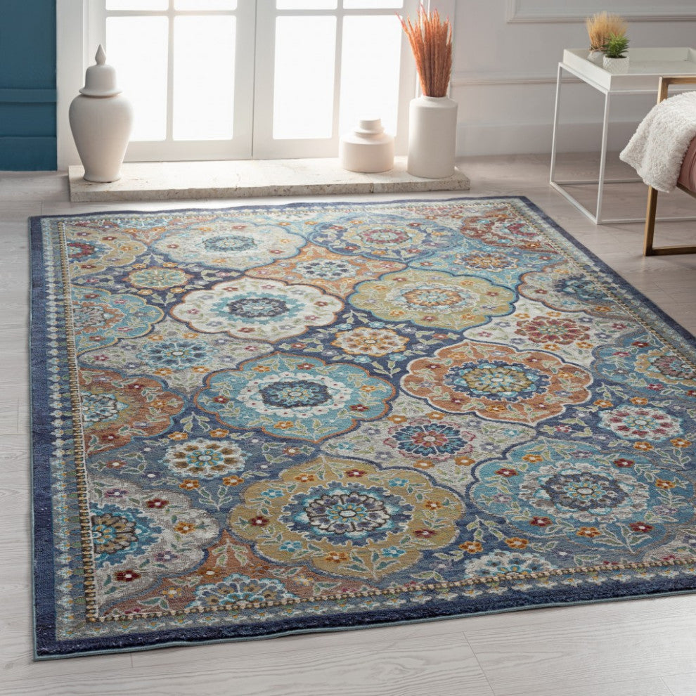 8" x 10" Blue Trellis Mosaic Area Rug