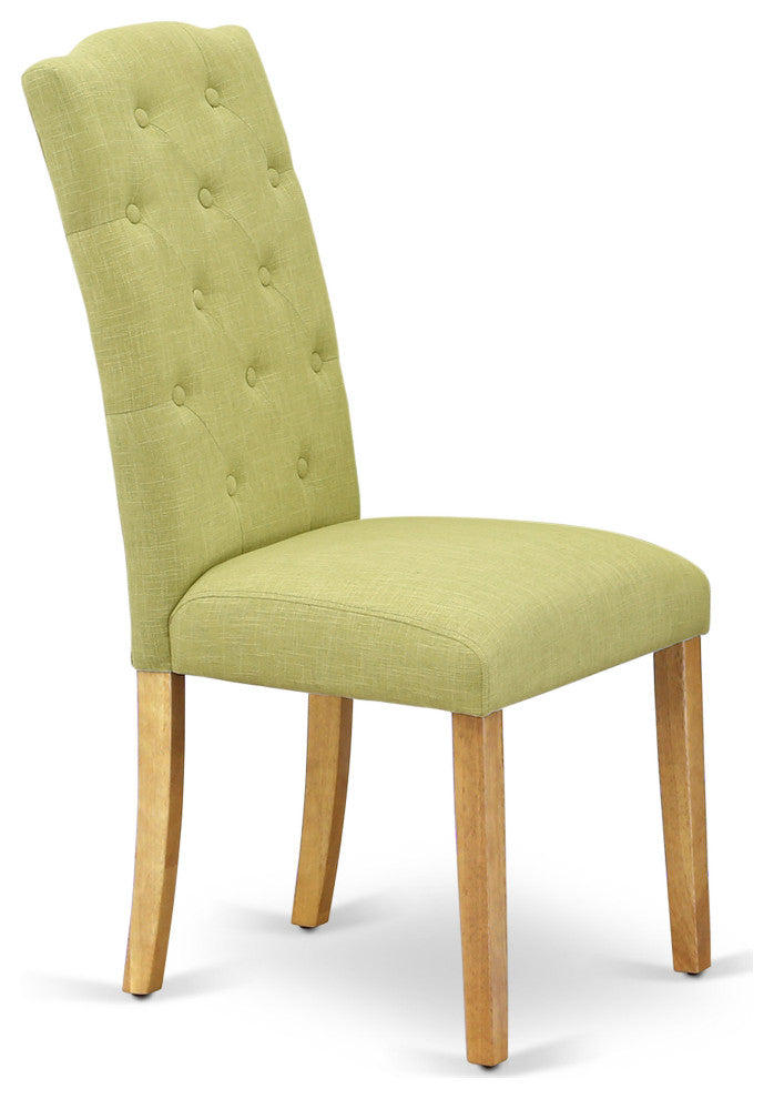 5Pc Dining Set, Square Table, Four Parson Chairs, Lime Green Fabric, Oak Finish
