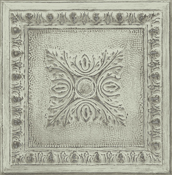 Tin Tile Pattern Wallpaper, Mint Green, Sample