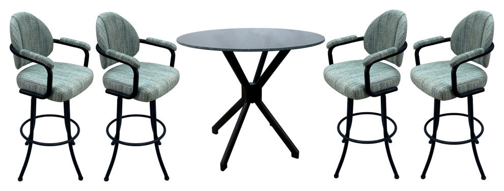 Swivel Counter Metal Pub Set - M-70 Stools 26" or 30", Watusi Aquatint - Black, 30", Crackle Glass