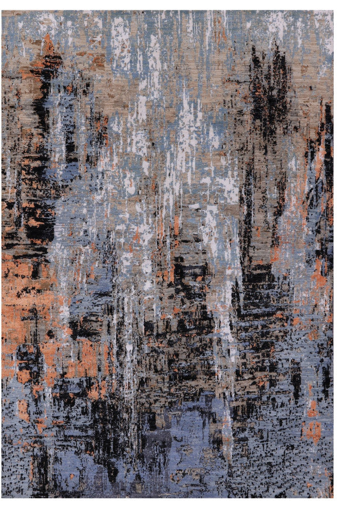 Wool and Silk Abstract Hand Knotted Rug 6' 3" X 9' 2" Q8558