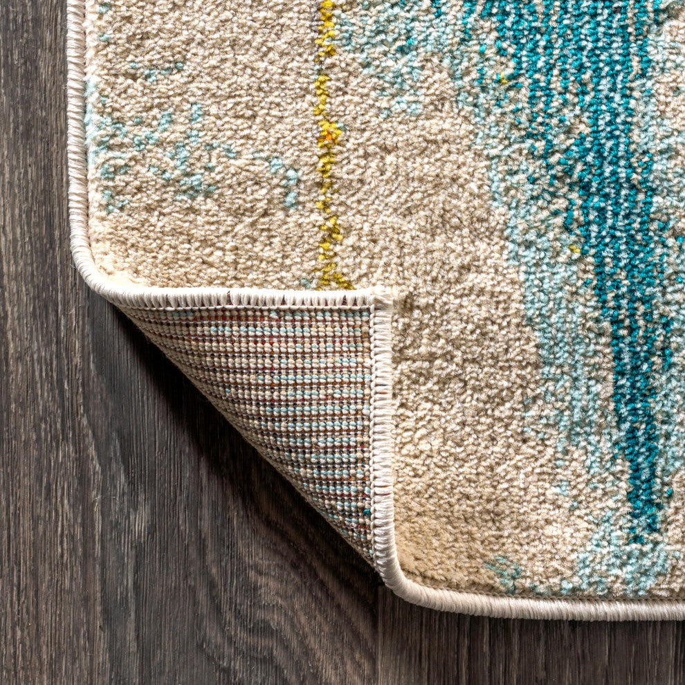 Contemporary POP Modern Abstract Area Rug, Blue/Cream, 5x8