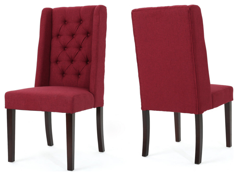GDF Studio Blaine Tufted Wing Back Dining Chairs, Set of 2, Deep Red, Fabric