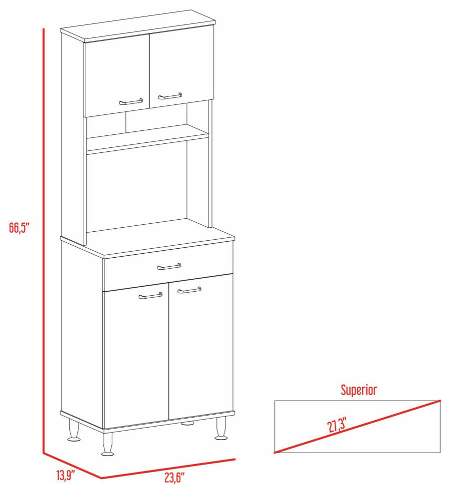 Bay Area Pantry with 2 Cabinets, Drawer, and 2 Open Shelves, White