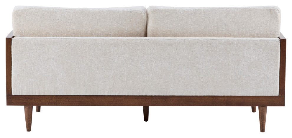 GDF Studio Doris 6' 3-Seater Sofa With Cane Rattan Arms, Walnut/Beige