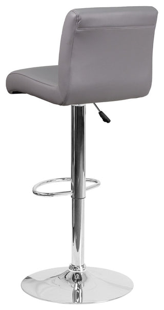 Contemporary Gray Vinyl Adjustable Height Barstool With Chrome Base