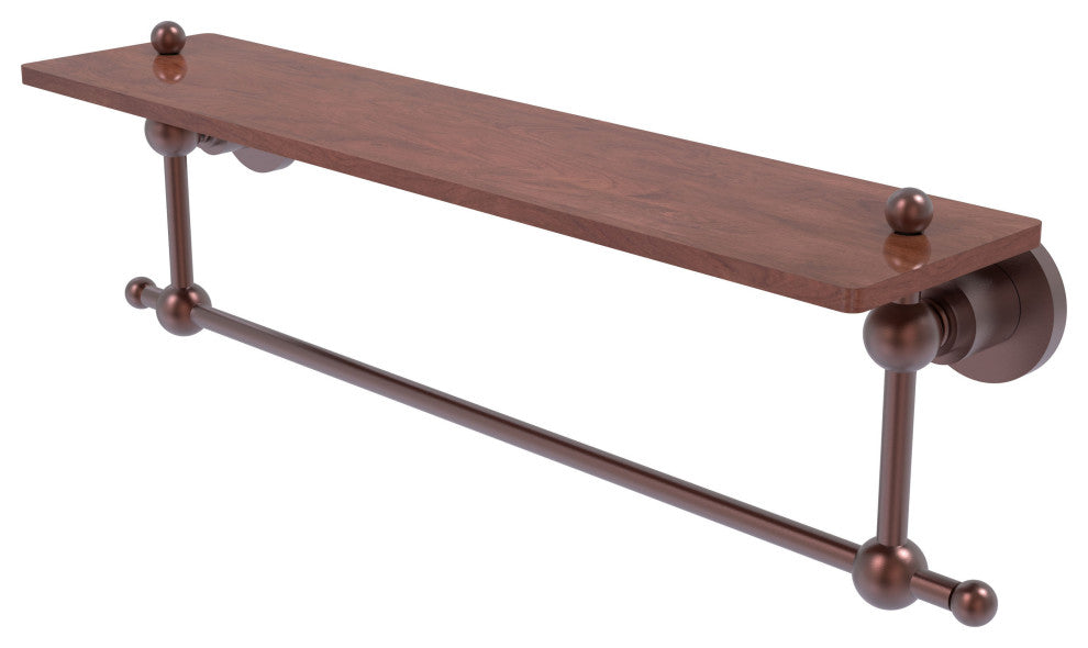 Astor Place 22" Solid Wood Shelf with Towel Bar, Antique Copper