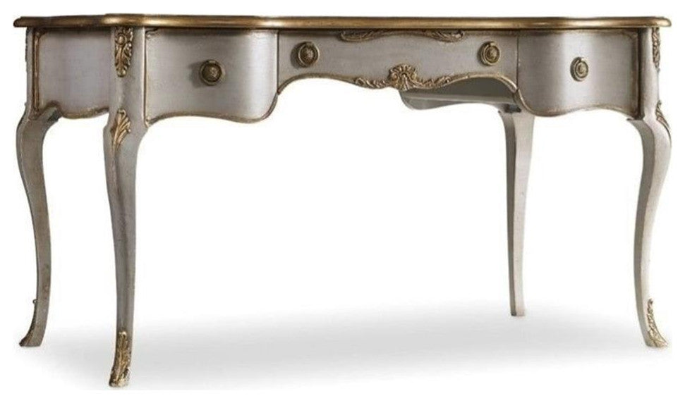 Beaumont Lane Traditional Wood Writing Desk with Cabriole Legs in Silver