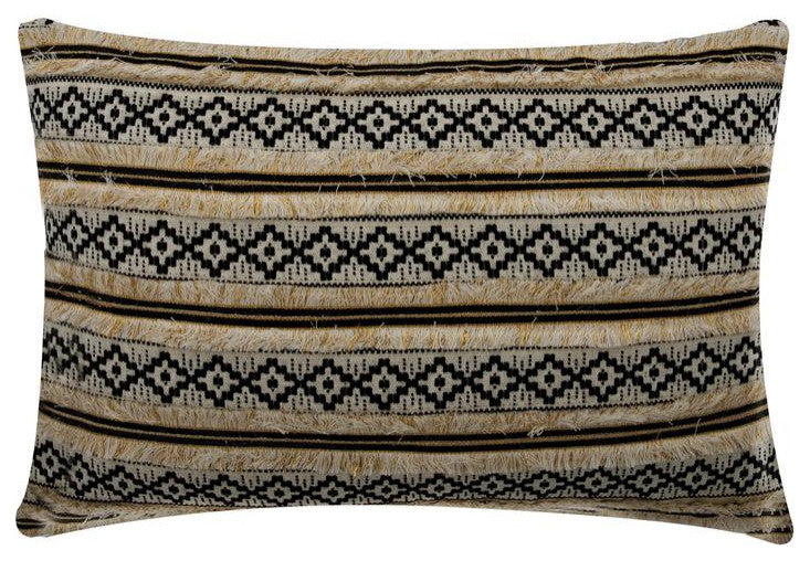 Black Beige Cotton 12"x24" Lumbar Pillow Cover Strip Woven Lace - Moroccan Dream