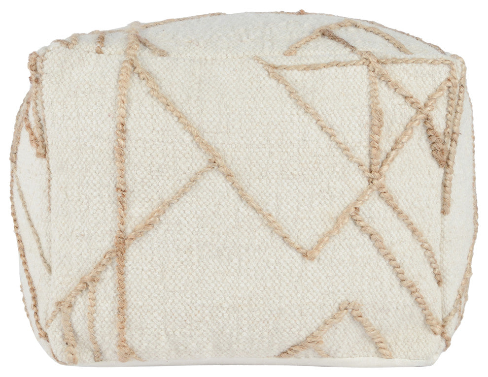 Adil 18" Wide Square Ivory Pouf by Kosas Home