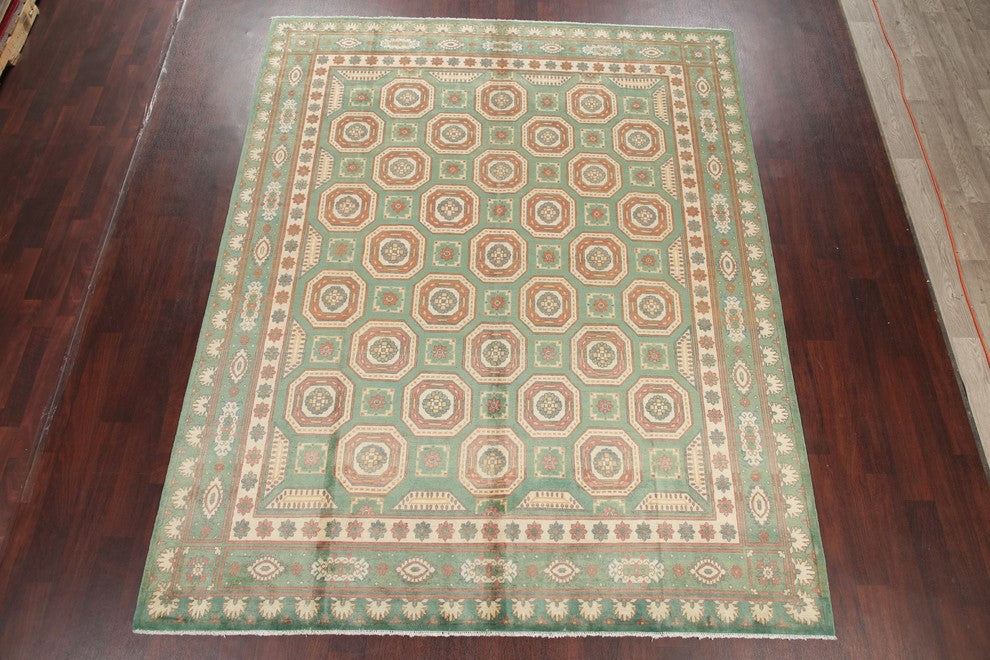 Pakistani Hand-Knotted Kazak Traditional Oriental Area Rug, Green, 10'2"X8'1"