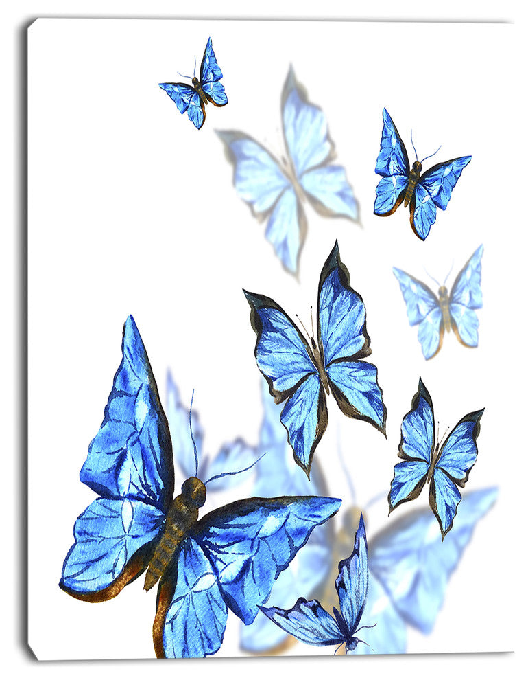 Watercolor Butterflies on White, Floral Canvas Art print, 12"x20"