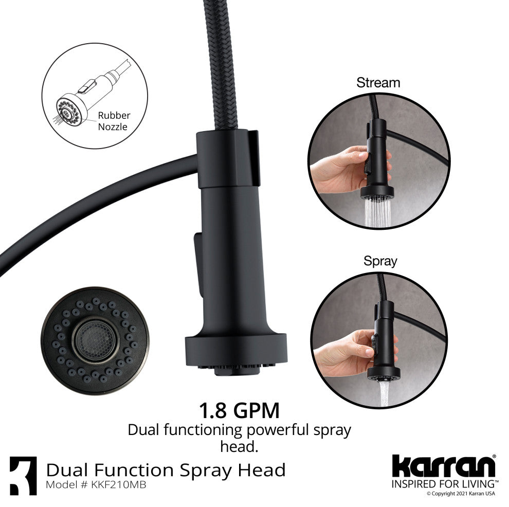 Karran 1-Handle Pull-Down Kitchen Faucet With Soap Dispenser, Matte Black