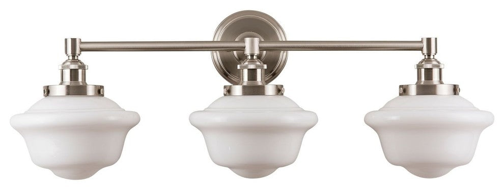 Lavagna 3 Light Schoolhouse Wall Sconce, Brushed Nickel, Milk Glass