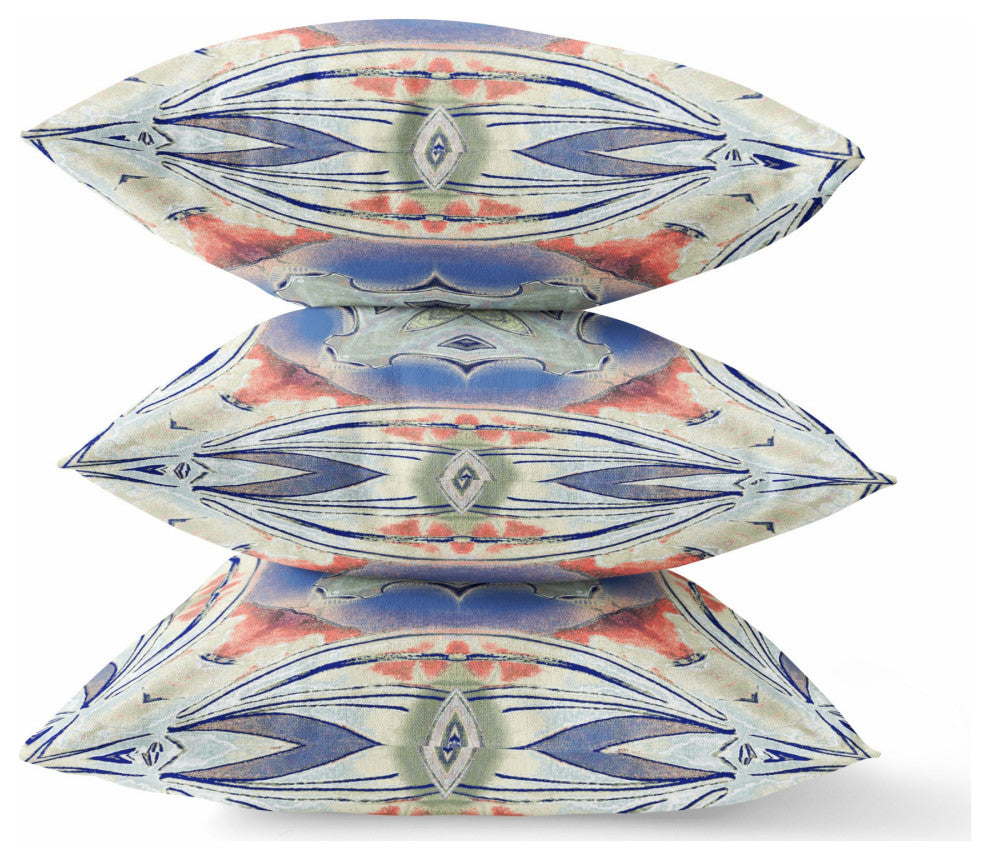 18" Cream Peach Geo Tribal Suede Throw Pillow