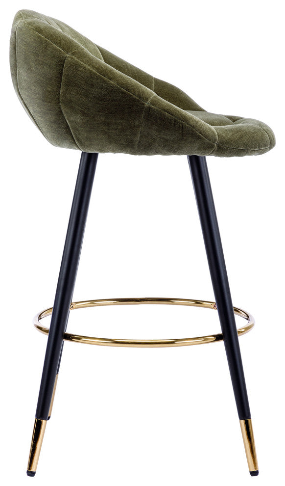 Set of 2 Blooming Flower Chenille Bar Stools, Darkgreen