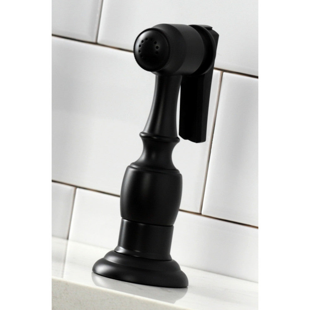 KS1270TALBS Tudor Bridge Kitchen Faucet With Brass Sprayer, Matte Black