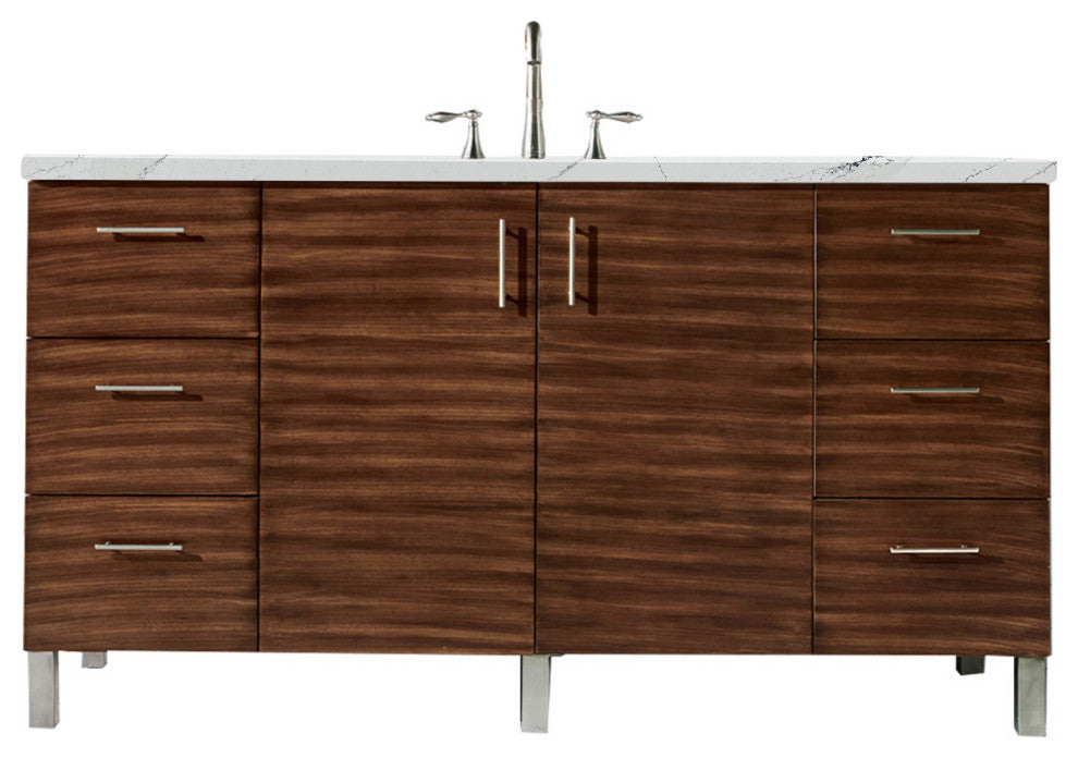 James Martin 850-V60S-AWT-3ENC 60" Single Vanity American Walnut Quartz Top