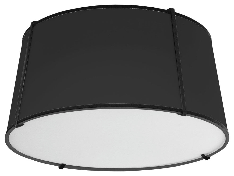 3 Light Trapezoid FlushMount Black Shade w/ White Fabric Diffuser