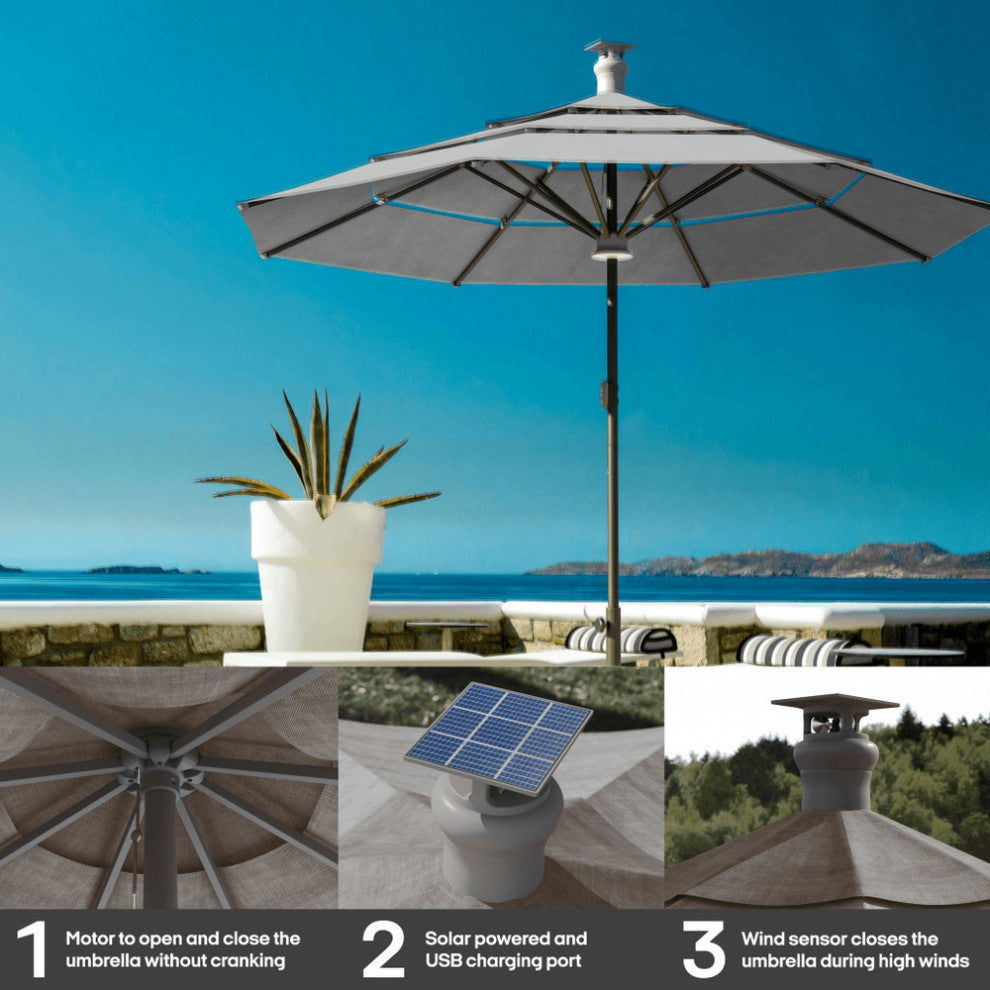 11' Color Sunbrella Octagonal Lighted Market Smart Patio Umbrella