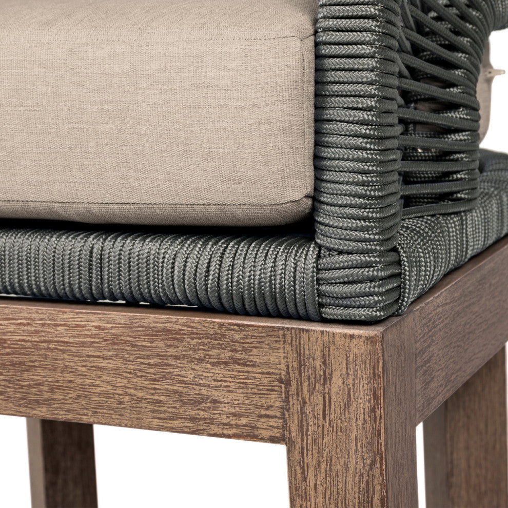 Orbit Outdoor Patio Dining Chair Wood Gray Rope/Taupe Olefin Cushions