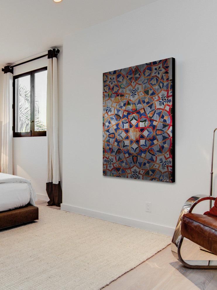 "Figuig" Wall Art on Wood, 24"x36", Brushed Aluminum