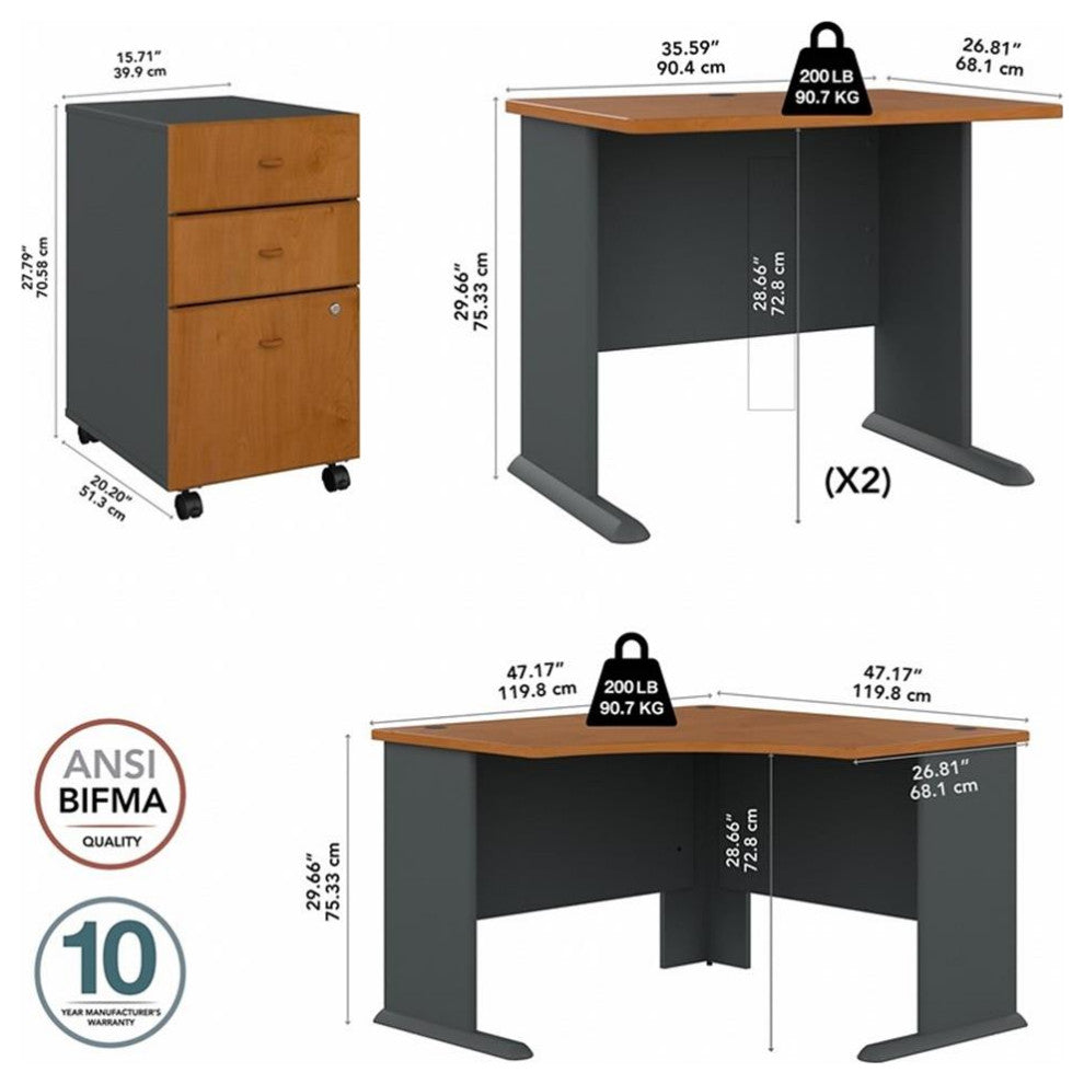 Series A 84W x 84D Corner Desk with Mobile File in Cherry - Engineered Wood