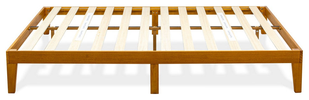Queen Size Bed Frame With 4 Hardwood Legs And 2 Extra Center Legs Oak Finish
