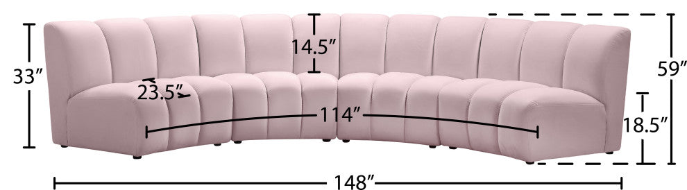 Infinity Channel Tufted Velvet Modular Chair, Pink, 4 Piece