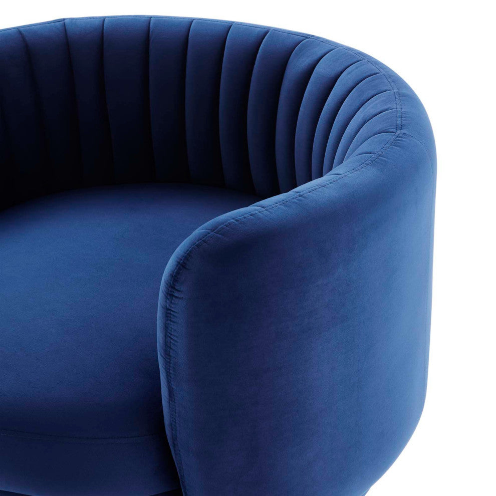 Armchair Swivel Accent Tufted Chair, Navy Gold, Velvet, Modern, Hospitality