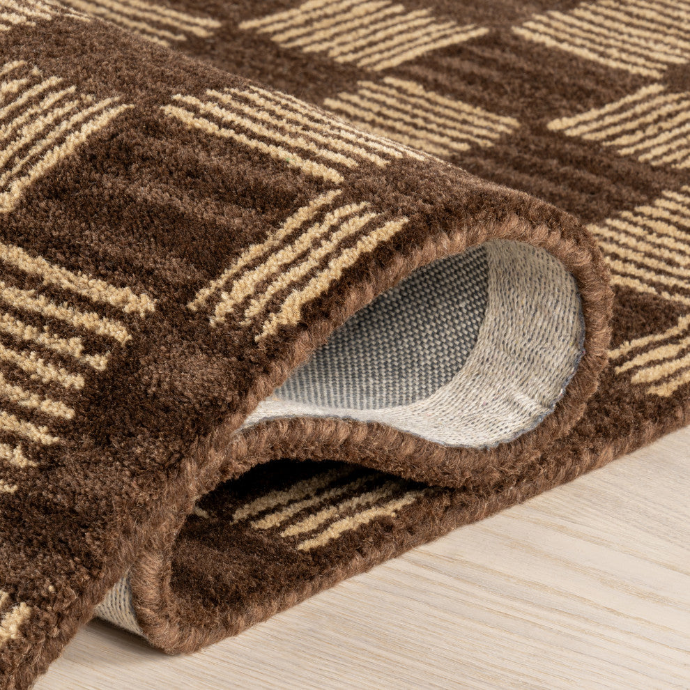 Arvin Olano x RugsUSA Quince Checkered Wool Rug, Brown 3' x 5'