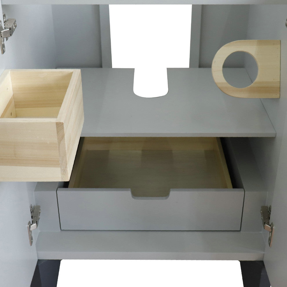 25" Single Sink Vanity, Light Gray Finish With Engineered Stone Top, Oval Sink