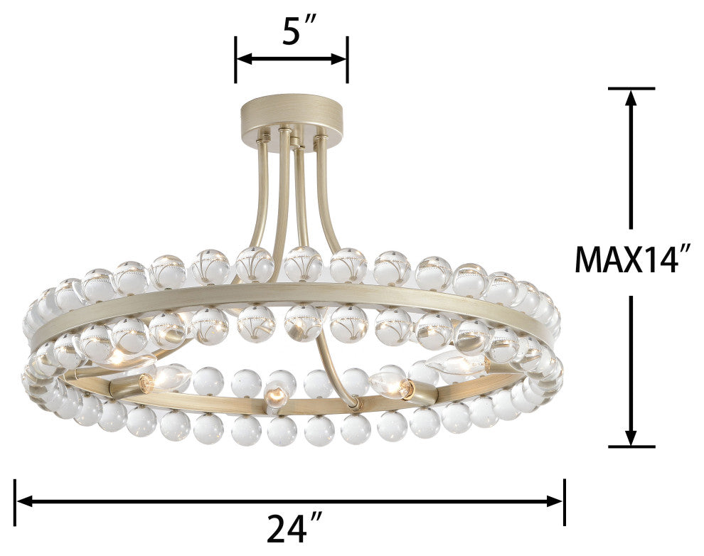 Cervine 8-Light Wagon Wheel Crystal Semi-Flush Mount, Brushed Champagne Silver