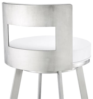 Armen Living Lynof 30" Swivel Faux Leather/Metal Bar Stool in White/Chrome