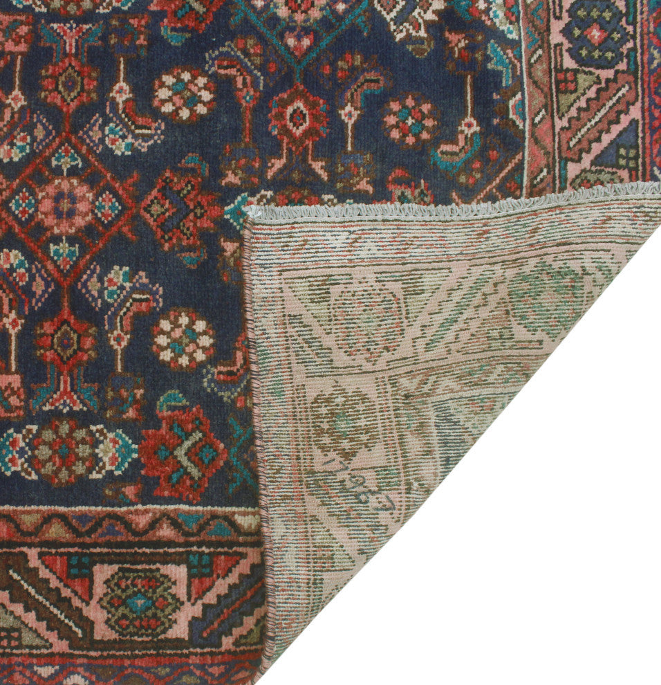 Fine Vintage Distressed Galip Red/Navy Runner, 3'5x13'7