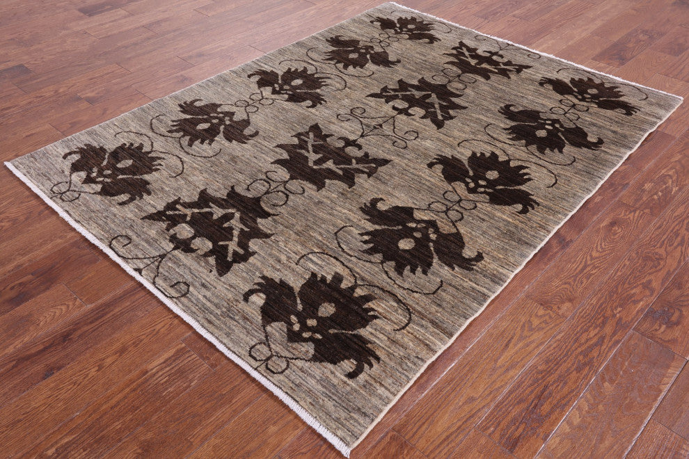 4' 10" X 6' 5" Persian Gabbeh Hand Knotted Wool Rug Q8496