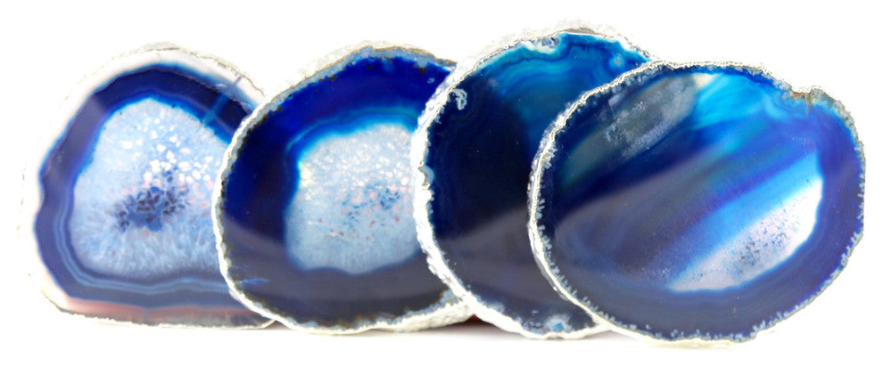 Blue Agate Coasters (Set of 4), Silver