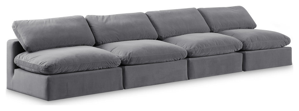Comfy Upholstered Modular Sofa, Grey, 4-Piece: 4 Armless Chair, Velvet
