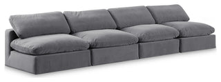 Comfy Upholstered Modular Sofa, Grey, 4-Piece: 4 Armless Chair, Velvet
